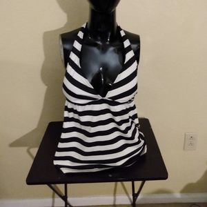 Black and white striped tankini